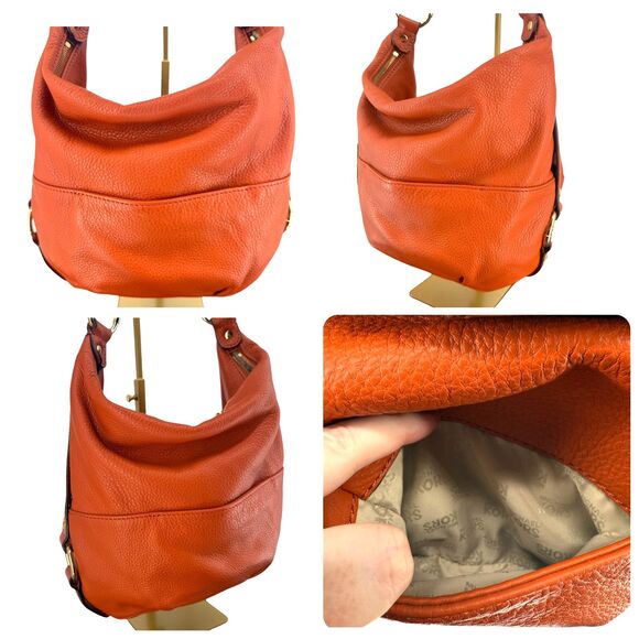 MICHAEL KORS Fulton Large Hobo Bag Orange Pebble Leather Purse Gold Plated Logo - Picture 15 of 15